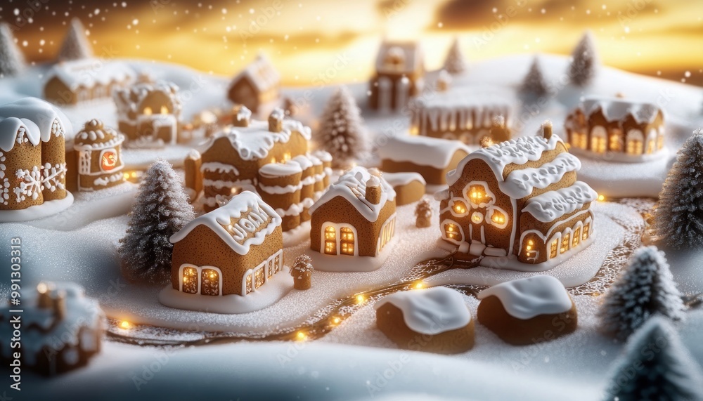 Enchanting Miniature Gingerbread Town Square Glowing with Tiny Holiday Lights Under a Snowy Winter Sky, Festive Christmas Village Decor Inspiration Enchanting Miniature Gingerbread Town Square Glowing with Tiny Holiday Lights Under a Snowy Winter Sky, Festive Christmas Village Decor Inspiration