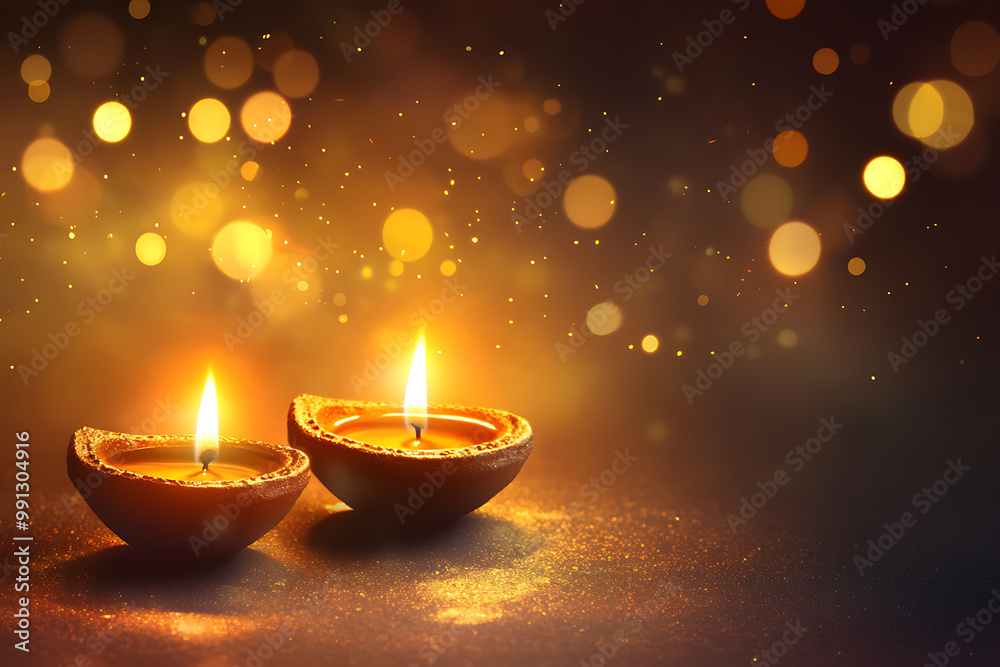 Peaceful Diwali background with soft, glowing Diya's and a warm golden light Peaceful Diwali background with soft, glowing Diya's and a warm golden light