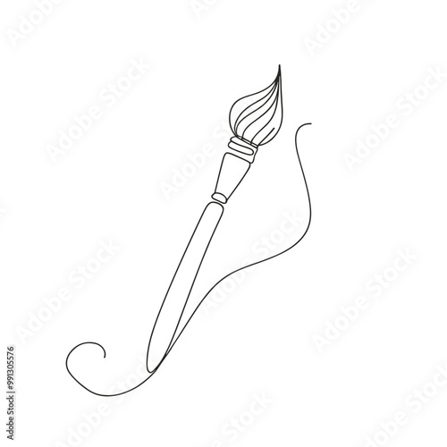 A brush with a long handle and a long, thin, pointed tip. The brush is white and is the color of a paintbrush