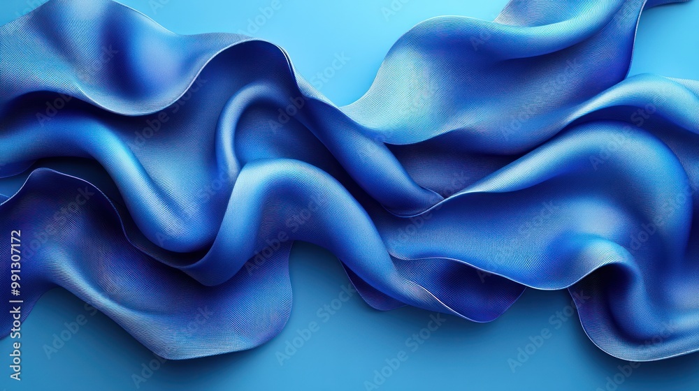 Obraz premium A vibrant blue fabric cascades, creating soft folds and ripples of texture