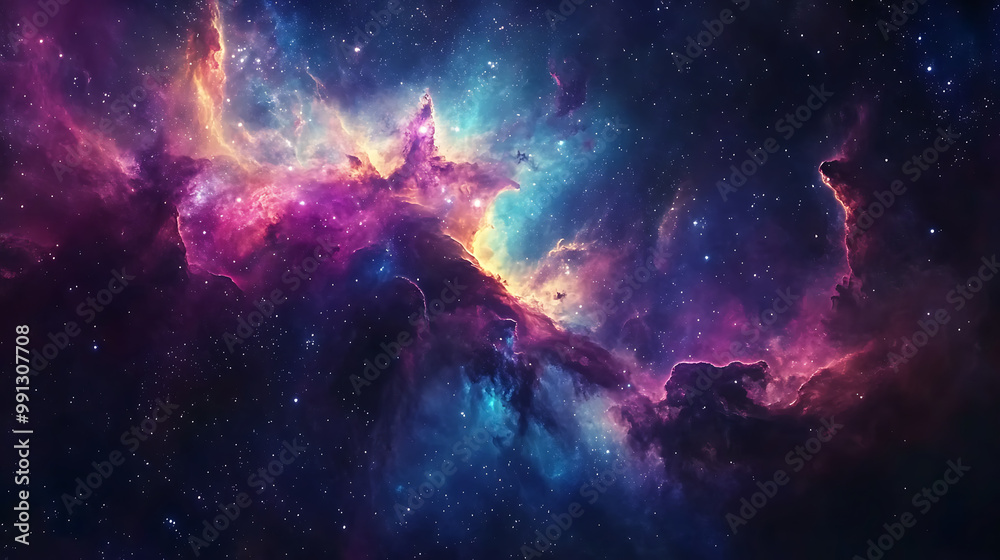 Obraz premium background with a view of a alien landscape, featuring strange rock formations and distant galaxies