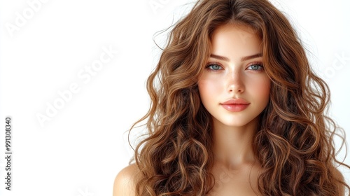 A striking young woman exudes charm while showcasing her voluminous curls