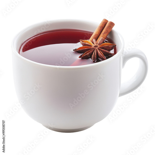 A cup of tea with a cinnamon stick on top