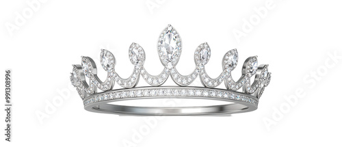 A white and silver tiara with diamonds