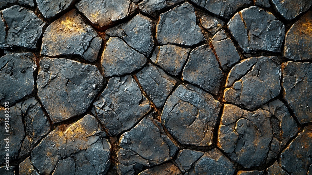 A close-up image depicting the cracked surface of dry, dark soil or rock, showcasing various textures and shades of black and brown. A close-up image depicting the cracked surface of dry, dark soil or rock, showcasing various textures and shades of black and brown.