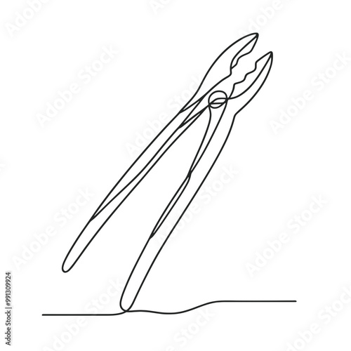 A pair of pliers is shown in a black and white drawing. The image is simple and minimalistic, with the focus on the tool itself. The pliers are positioned in a way that they appear to be in use