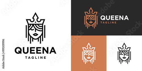 Vector design template of queen logo with simple line style. Kingdom, empress, princess. Icon symbol EPS 10.