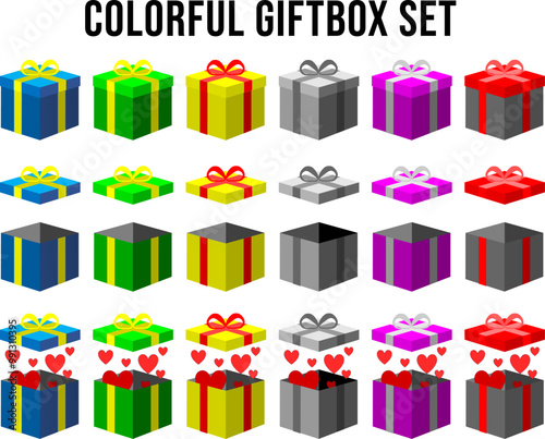 Fotografie 3D colorful gift box set with ribbon isolated on white background