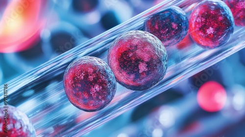 A high-resolution image of stem cells multiplying inside a test tube, representing cutting-edge research in biotechnology.