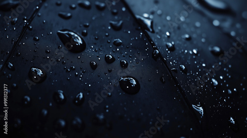 Melancholic Beauty: Dark Blue Raindrop Background