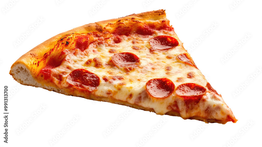 Delicious pizza with cheese and toppings on a white background Delicious pizza with cheese and toppings on a white background
