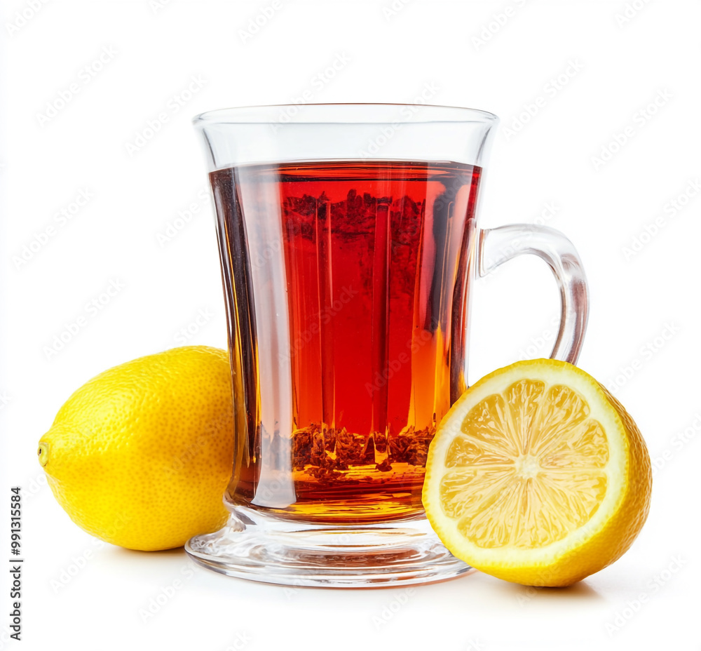Red Turkish tea in a traditional glass, isolated on a white background. Red Turkish tea in a traditional glass, isolated on a white background.