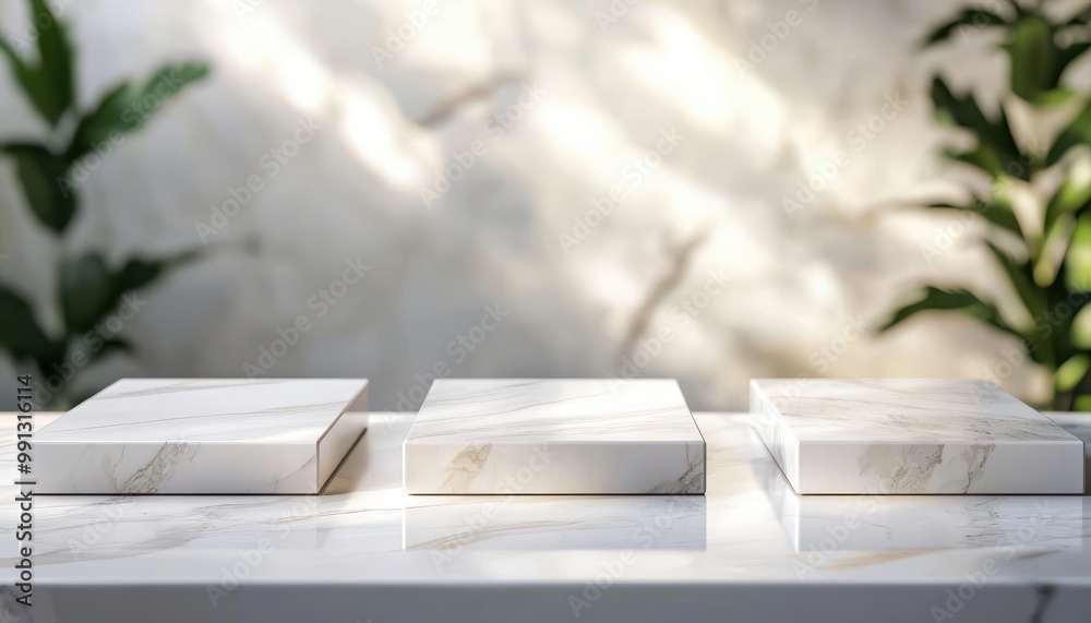 Three minimalist boxes on a white surface with soft natural lighting.