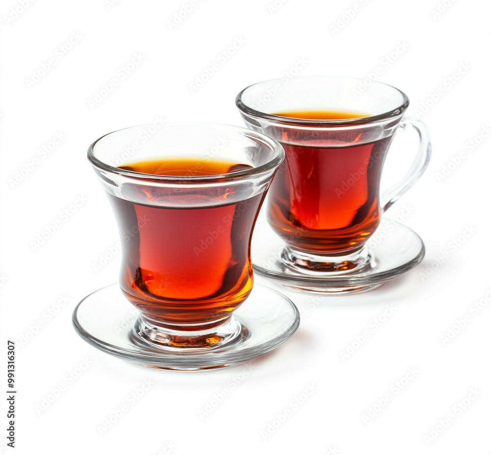 Red Turkish tea in a traditional glass, isolated on a white background. Red Turkish tea in a traditional glass, isolated on a white background.