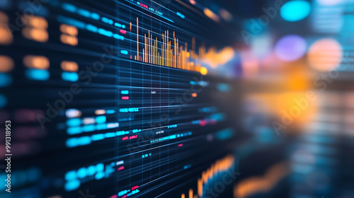 Wallpaper Mural background with a close-up of a computer screen displaying detailed financial spreadsheets and charts Torontodigital.ca