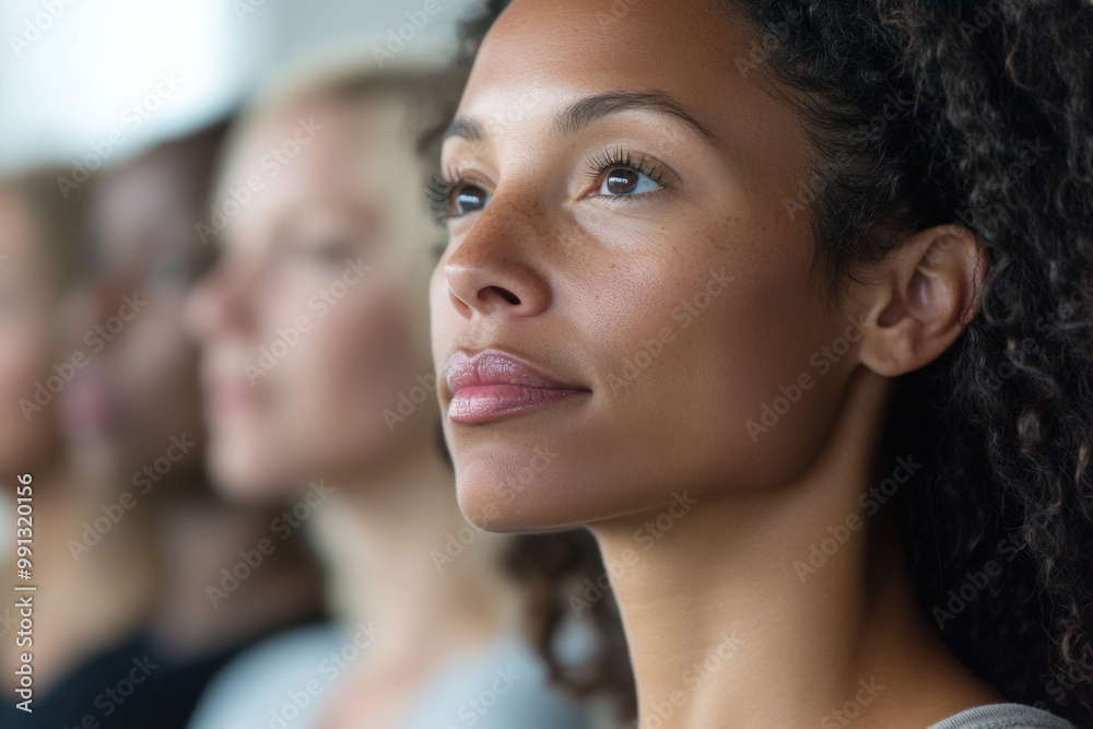 Young black woman is looking up with hope in the future with friends Young black woman is looking up with hope in the future with friends
