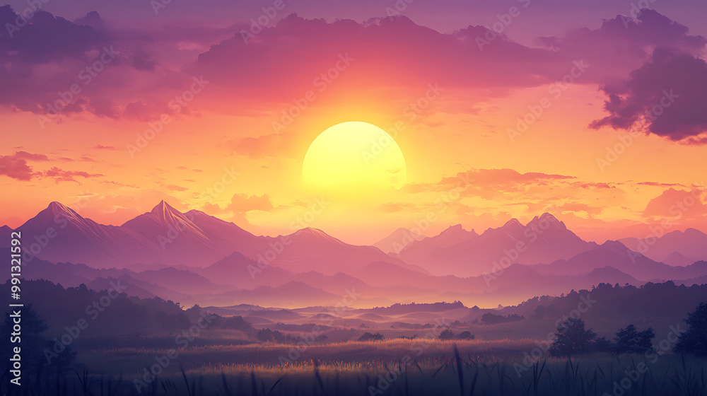 Obraz premium Gaming Landscape with Distant Mountain Range