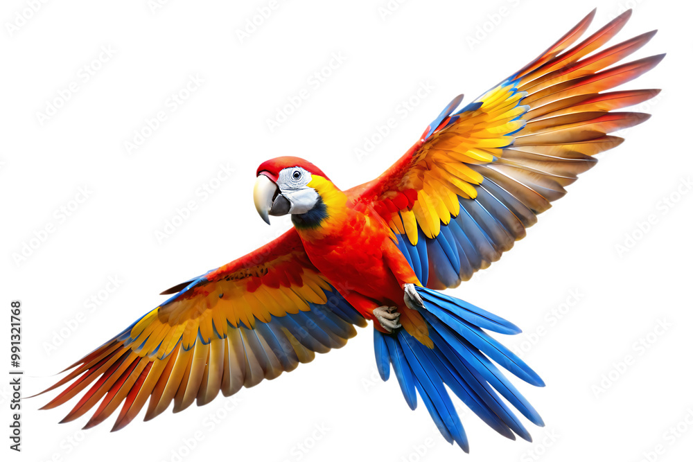 Fototapeta premium flying Moroccan parrot isolated on white background 