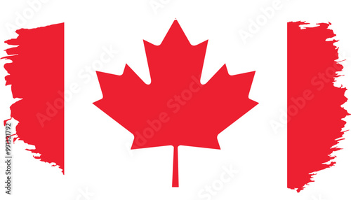 Hand drawn brush stroke flag of Canada illustration on white background