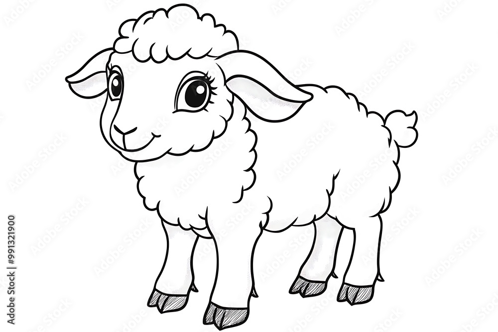 Obraz premium Cute Lamb Cartoon Colouring Page for Kids