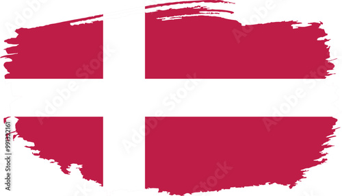Hand drawn brush stroke flag of Denmark illustration on white background