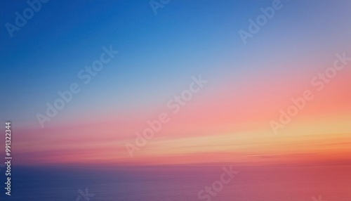 Soft Blurred Sunset Gradient. Sky Fading from Deep Blue to Warm Pink and Orange Hues, Evoking Tranquility and Calm, Ideal for Backgrounds or Minimalist Aesthetic Designs