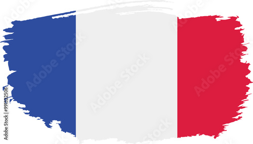 Hand drawn brush stroke flag of France illustration on white background