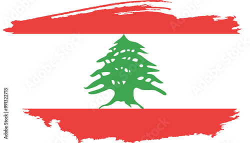 Hand drawn brush stroke flag of Lebanon illustration on white background