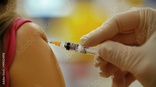 A close-up of a hand administering a vaccine to a person's shoulder.