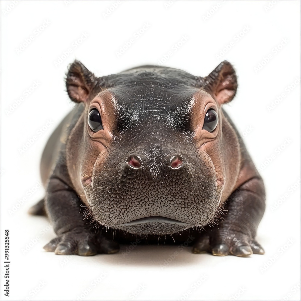 Obraz premium baby pygmy hippo portrait on white background 