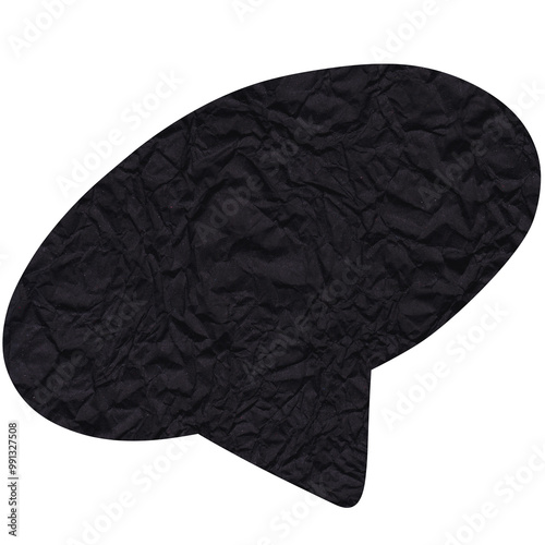 Speech bubble. Black crumpled cutout paper speech balloon. Scrapbook collage chat empty element for text or massage. Grunge style. Transparent background 