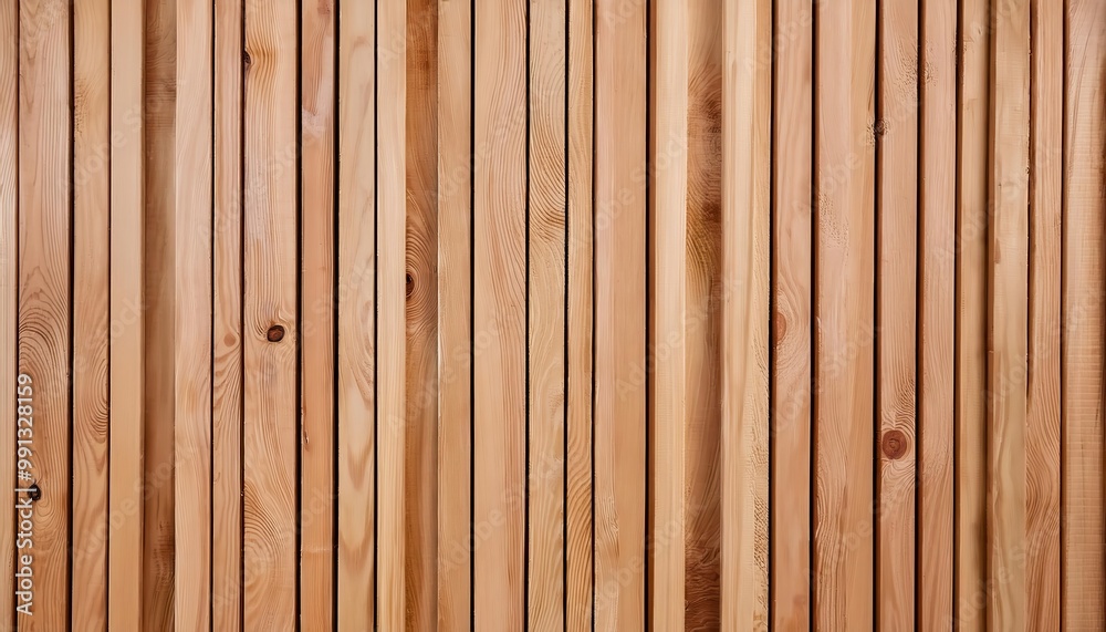 Obraz premium Close-Up of Vertical Wooden Planks Displaying Natural Grain Patterns and Knots in a Warm, Light Toned Timber Texture for Rustic Architectural Design or Construction Material Background