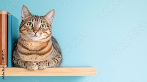 Wallpaper Mural Cat perched on top of a bookshelf, watching the room below with curiosity   cat at home, high perch Torontodigital.ca