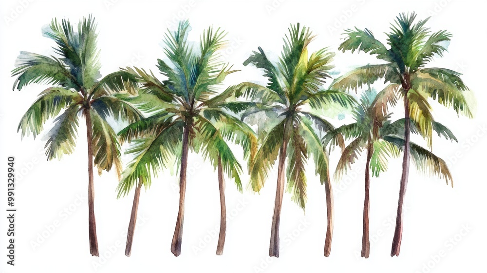 Obraz premium Vector illustration of coconut tree with leaf closeup view