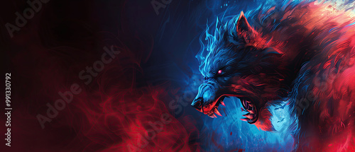Angry halloween werewolf with copy space