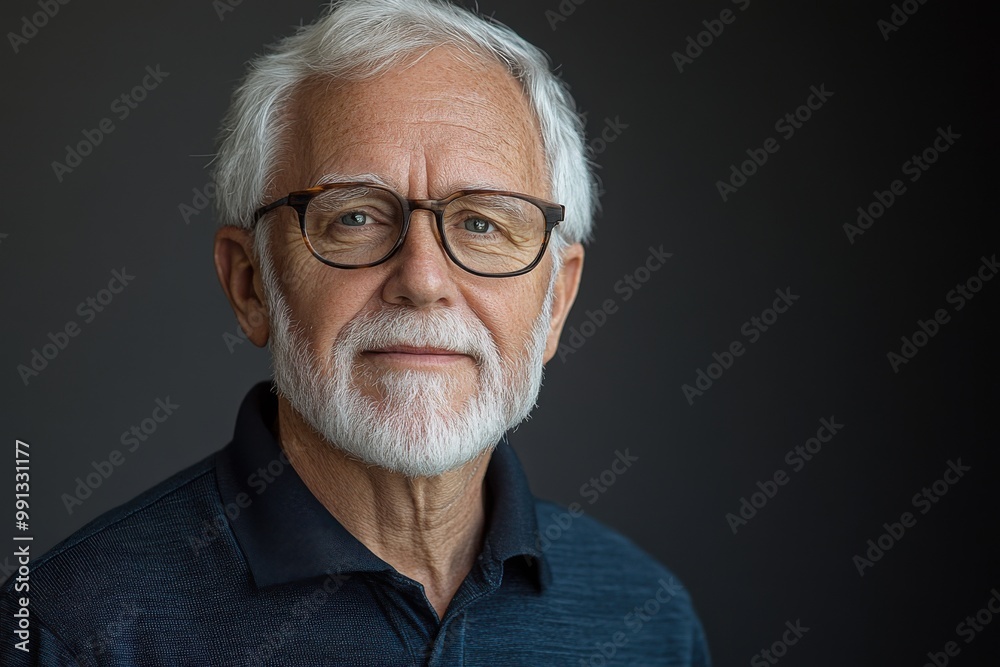 Elderly man with glasses in calm and reflective studio portrait Elderly man with glasses in calm and reflective studio portrait