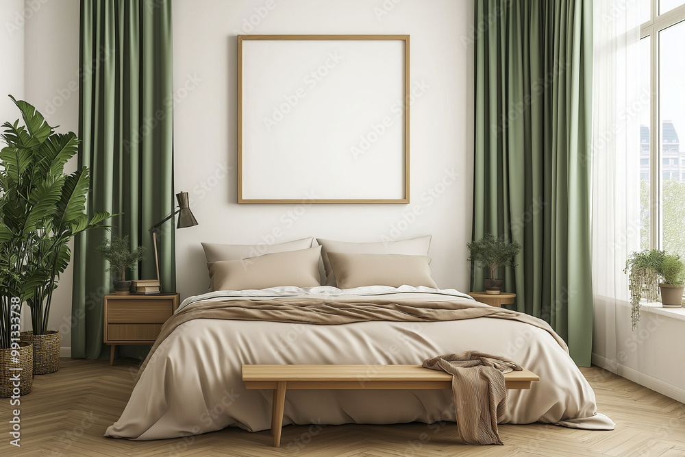 Empty frame for picture above the bed Empty frame for picture above the bed