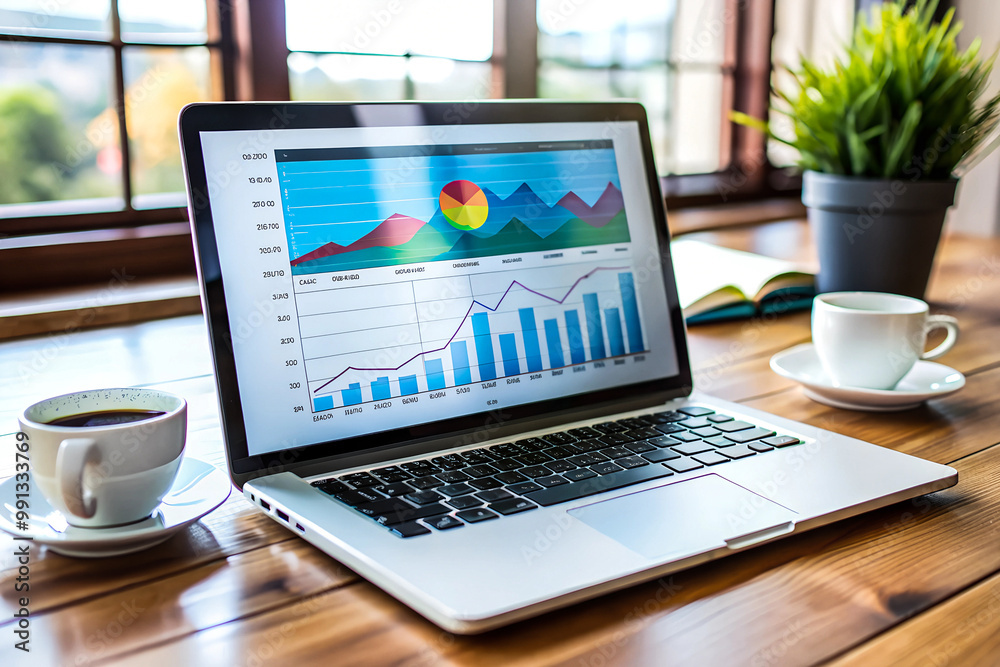 laptop screen displays website traffic metrics, graphs, and analytics for blog ranking and visitor statistics. laptop screen displays website traffic metrics, graphs, and analytics for blog ranking and visitor statistics.