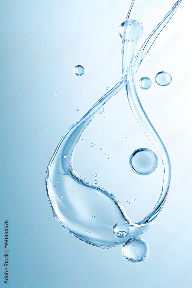 A poster for the skin care product, featuring two water droplets flowing in an S-shaped curve, A poster for the skin care product, featuring two water droplets flowing in an S-shaped curve,
