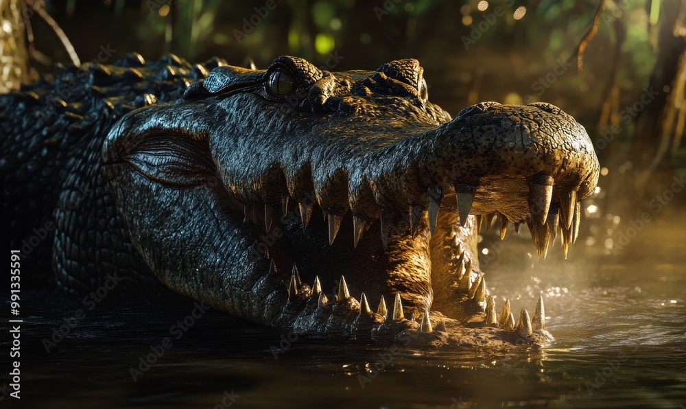 Obraz premium Crocodile with open mouth in water.