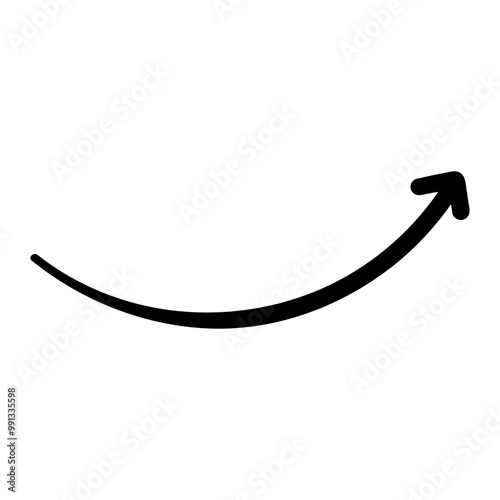 Single hand draw black and white arrow up in doodle style isolated on white background. Vector flat illustration sketch design element.Icon in smile shape.