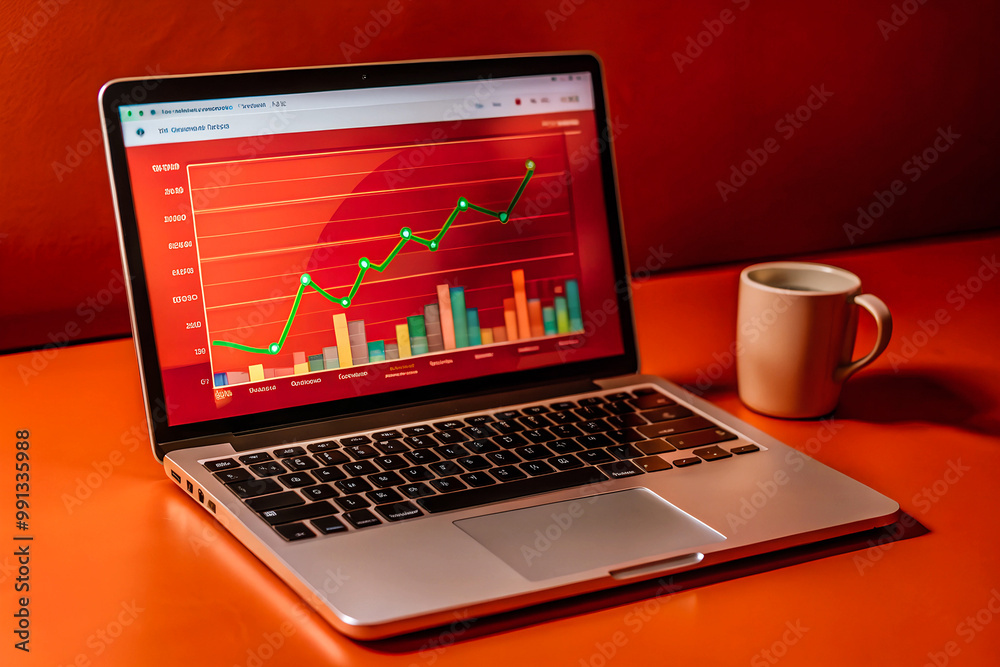 laptop screen displays website traffic metrics, graphs, and analytics for blog ranking and visitor statistics. laptop screen displays website traffic metrics, graphs, and analytics for blog ranking and visitor statistics.