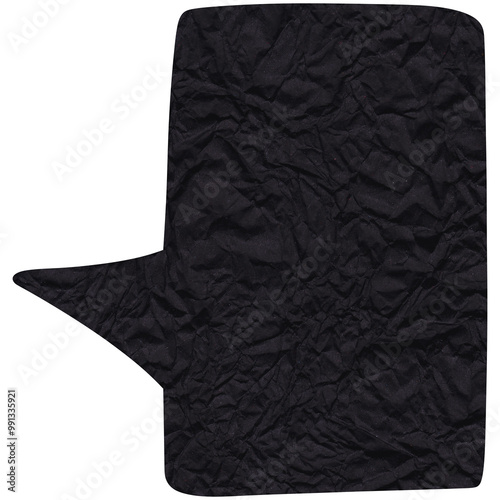 Speech bubble. Black crumpled cutout paper speech balloon. Scrapbook collage chat empty element for text or massage. Grunge style. Transparent background 