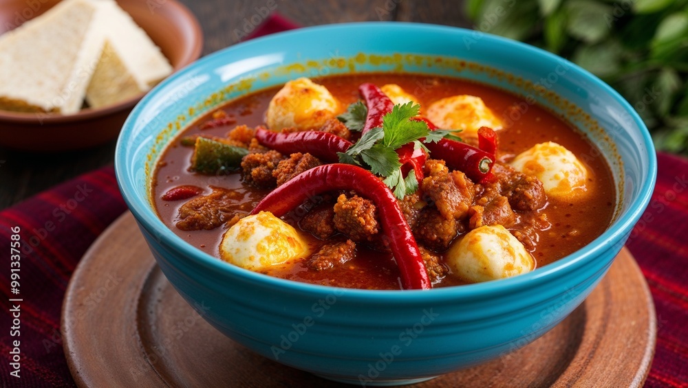 Bhutanese ema datshi chili and cheese stew closeup Bhutanese ema datshi chili and cheese stew closeup