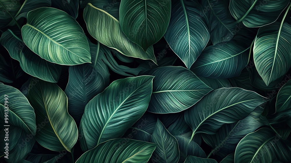 Lush green leaves form a textured backdrop. Lush green leaves form a textured backdrop.