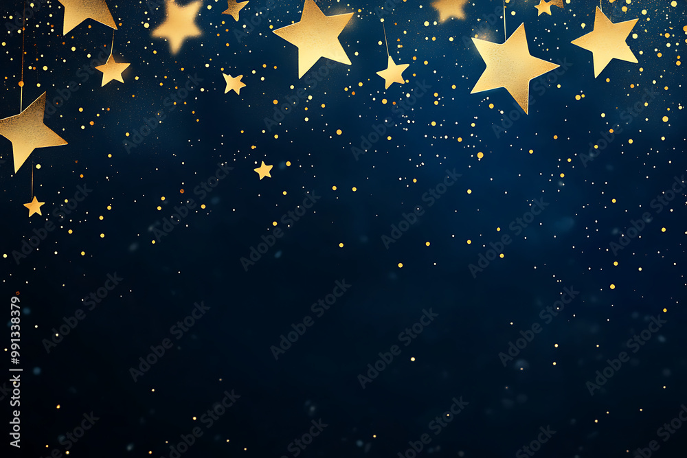 Stylish New Year's background with a dark navy sky and golden stars forming constellations Stylish New Year's background with a dark navy sky and golden stars forming constellations