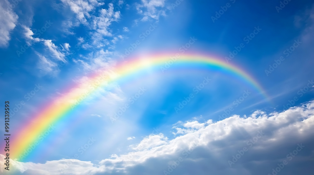 Rainbow arching across a blue sky after a storm, symbolizing hope and the joy of a smile Rainbow arching across a blue sky after a storm, symbolizing hope and the joy of a smile
