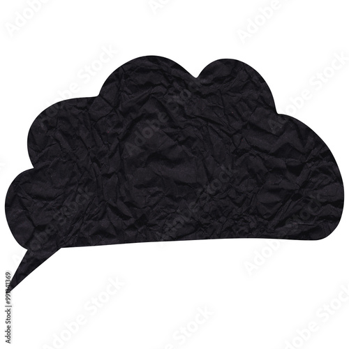 Speech bubble. Black crumpled cutout paper speech balloon. Scrapbook collage chat empty element for text or massage. Grunge style. Transparent background 