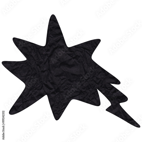Speech bubble. Black crumpled cutout paper speech balloon. Scrapbook collage chat empty element for text or massage. Grunge style. Transparent background 