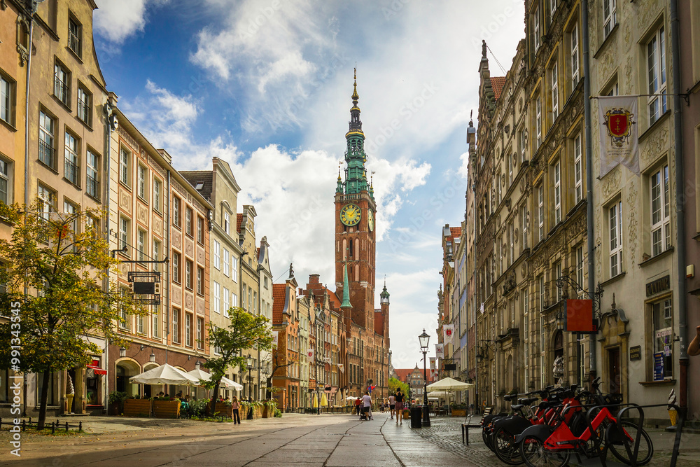 Naklejka premium City of Gdansk - Old town with the beautiful buildings and streets